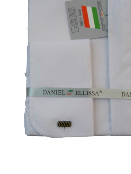 Best Designer Sale Men's Mandarin Banded Collar Preacher Round Style French Cuff Pastor Preacher Long Sleeve White Collarless Shirt - Large 16.5" Neck / 34-35" Sleeve