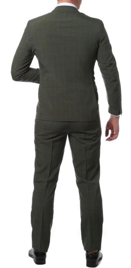 Green Slim Fit Suit -" Many Styles & Brands $99UP" Extra Slim Fit Suit Mens Olive Green Glen Plaid Suit Extra Slim Fitted Pants - 58R