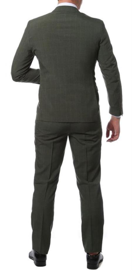 Green Slim Fit Suit -" Many Styles & Brands $99UP" Extra Slim Fit Suit Mens Olive Green Glen Plaid Suit Extra Slim Fitted Pants