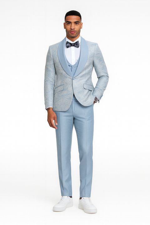 2026 Prom 2026 Special Blue Tuxedo Suit w/ Double-Breasted Vest by Tazzio