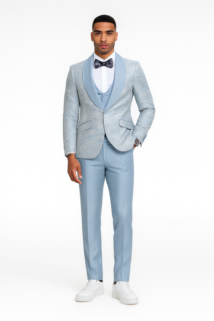 2026 Prom 2026 Special Blue Tuxedo Suit w/ Double-Breasted Vest by Tazzio