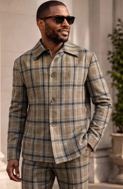 Pronti Leisure Jacket Suit 2 Piece Tan Windowpane BP6791