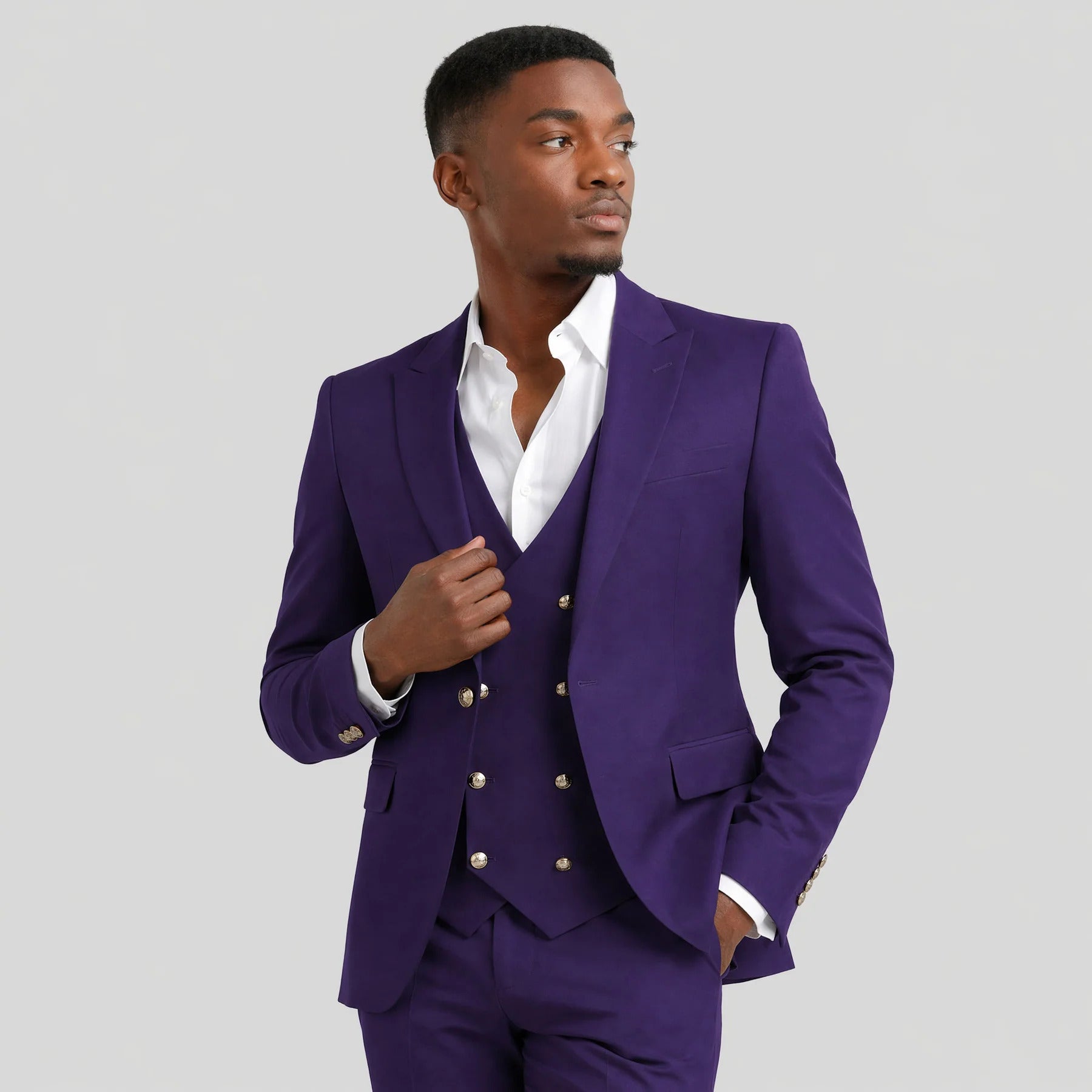 Purple and Gold Suit Peak Lapel with Vest 3 Piece suit Modern Fit - 34 Short or Extra Small