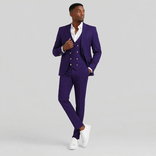 Purple and Gold Suit Peak Lapel with Vest 3 Piece suit Modern Fit