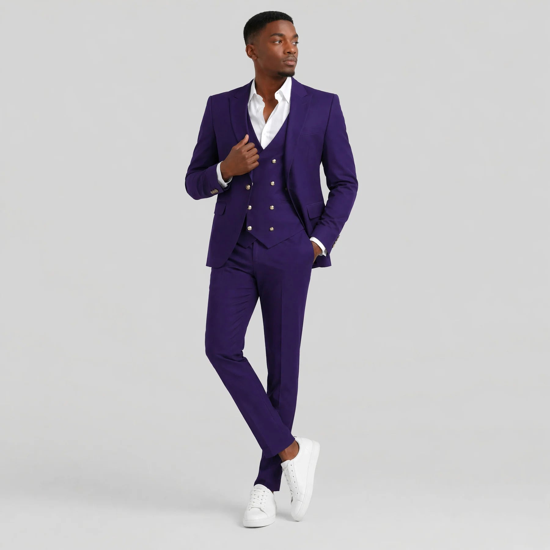 Purple and Gold Suit Peak Lapel with Vest 3 Piece suit Modern Fit