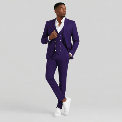 Purple and Gold Suit Peak Lapel with Vest 3 Piece suit Modern Fit