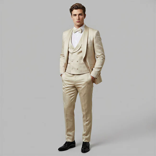 Tan Floral Shawl Lapel Tuxedo Set – Wedding and Prom