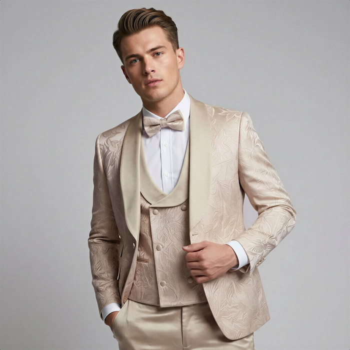 Pink Floral Shawl Lapel Tuxedo Set – Wedding and Prom