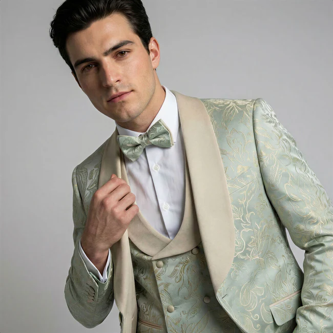 Sage Floral Shawl Lapel Tuxedo Set – Wedding and Prom - 34 Short or Extra Small