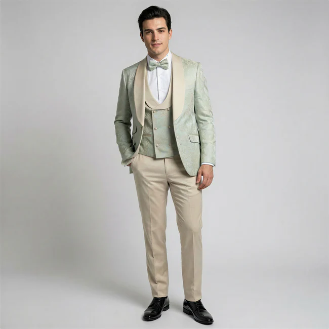 Sage Floral Shawl Lapel Tuxedo Set – Wedding and Prom - 34 Short or Extra Small