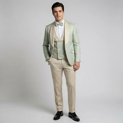 Sage Floral Shawl Lapel Tuxedo Set – Wedding and Prom
