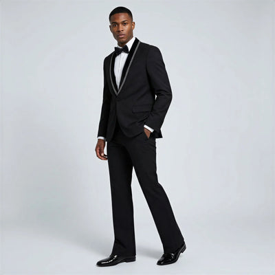 Bootcut wedding suit Black Shawl Lapel Bootcut Tuxedo with Stone Trim – Prom and Wedding