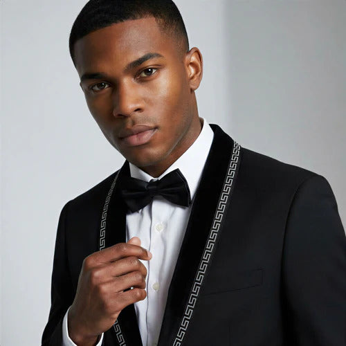 Bootcut wedding suit Black Shawl Lapel Bootcut Tuxedo with Stone Trim – Prom and Wedding - 34 Short or Extra Small
