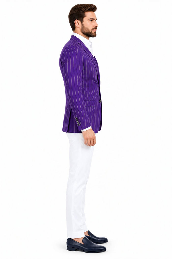 Purple Pinstripe Blazer With White Pants - Suit - Party Blazer - New Arrival