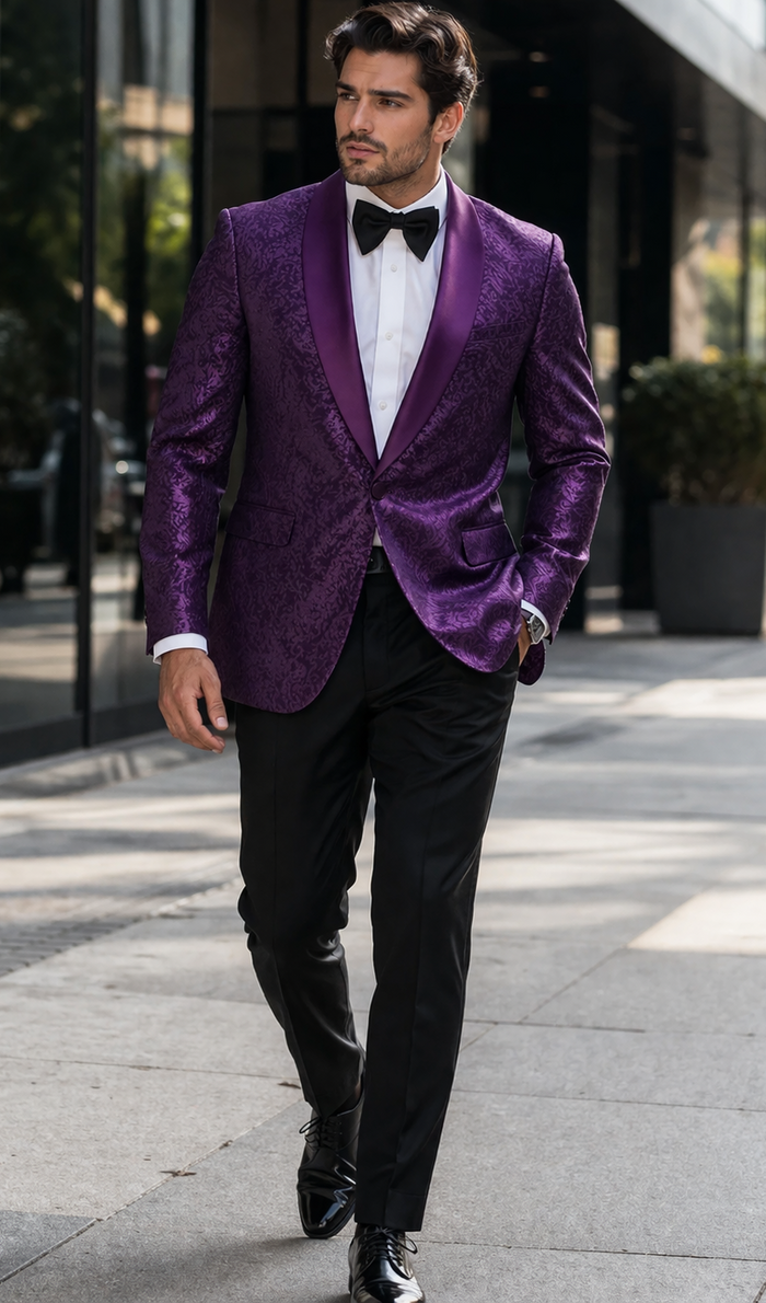 Purple Paisley Tuxedo Jacket Slim Fit