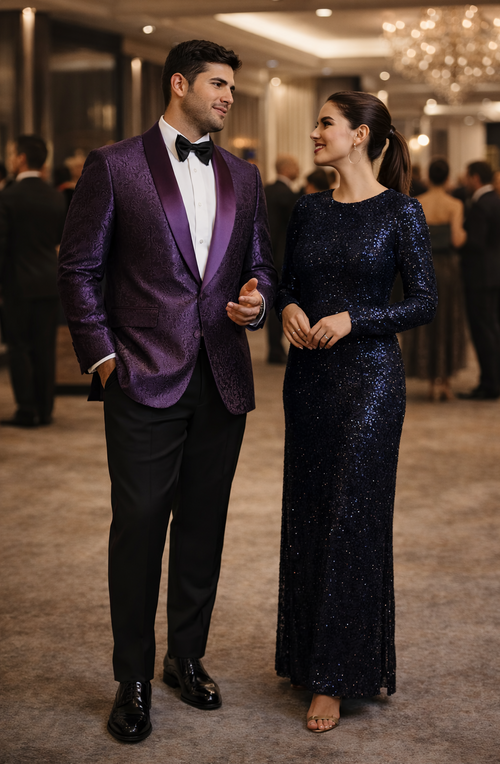 Purple Paisley Tuxedo Jacket Slim Fit