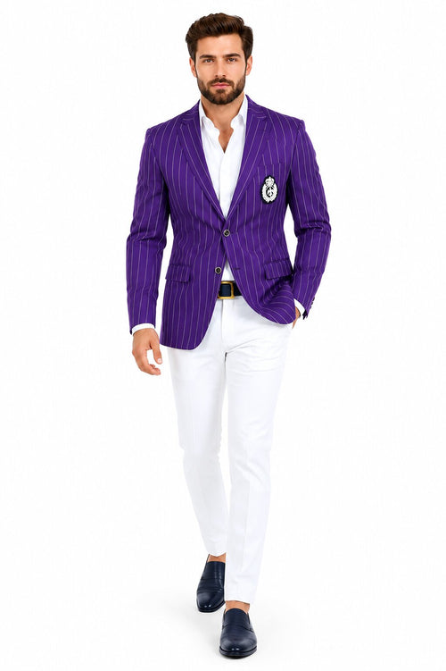Purple Pinstripe Blazer With White Pants - Suit - Party Blazer - New Arrival