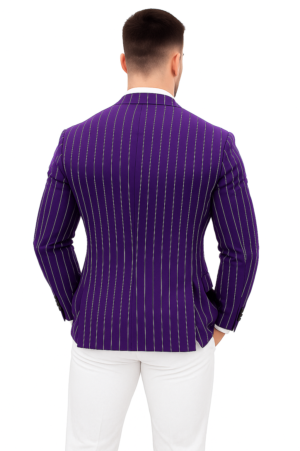 Purple Pinstripe Blazer With White Pants - Suit - Party Blazer - New Arrival - 36 Short