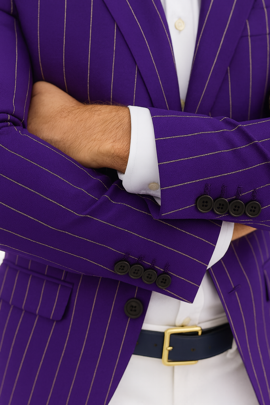 Purple Pinstripe Blazer With White Pants - Suit - Party Blazer - New Arrival - 36 Short