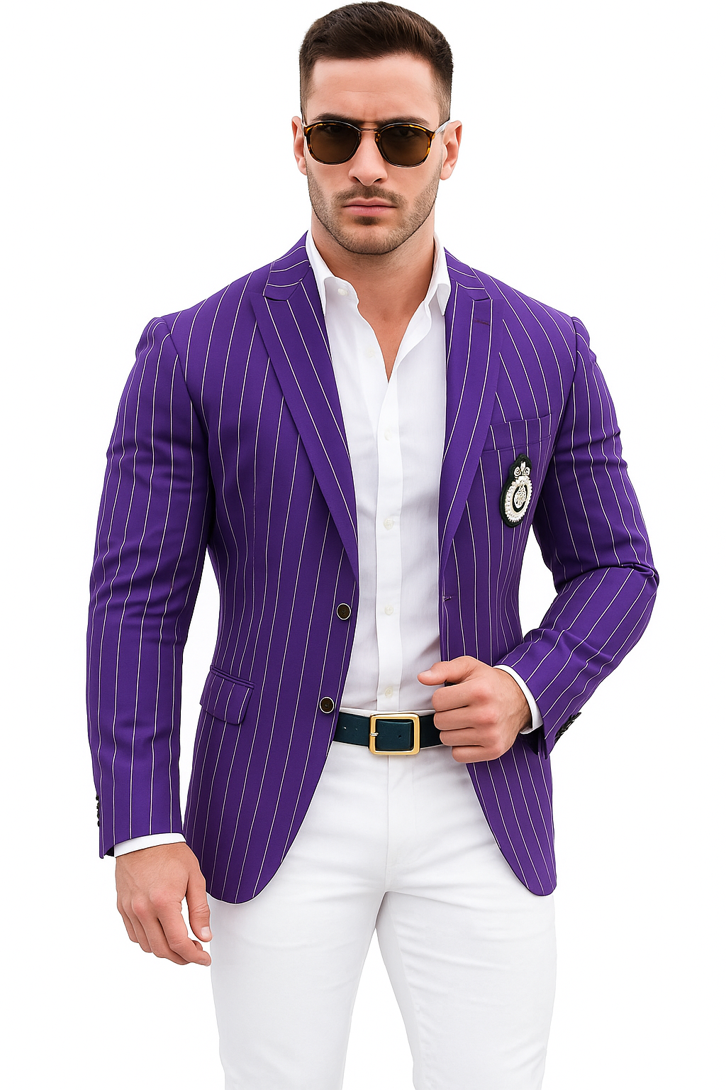 Purple Pinstripe Blazer With White Pants - Suit - Party Blazer - New Arrival - 36 Short