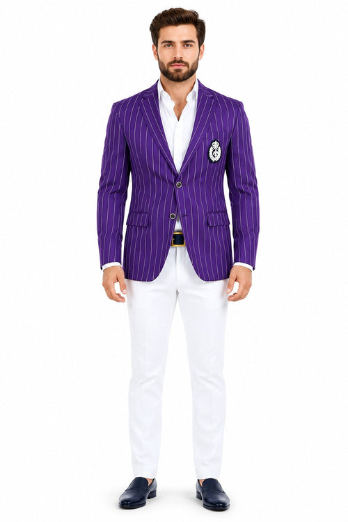 Purple Pinstripe Blazer With White Pants - Suit - Party Blazer - New Arrival