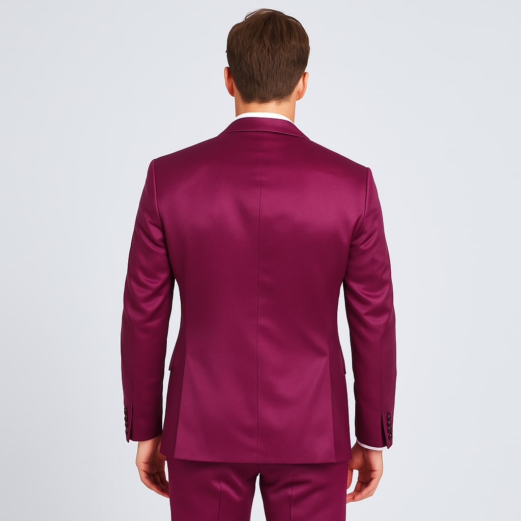 Purple Satin Tuxedo Set â€“ 4-Piece Statement for Weddings & Proms - 34R Coat - 28 Waist
