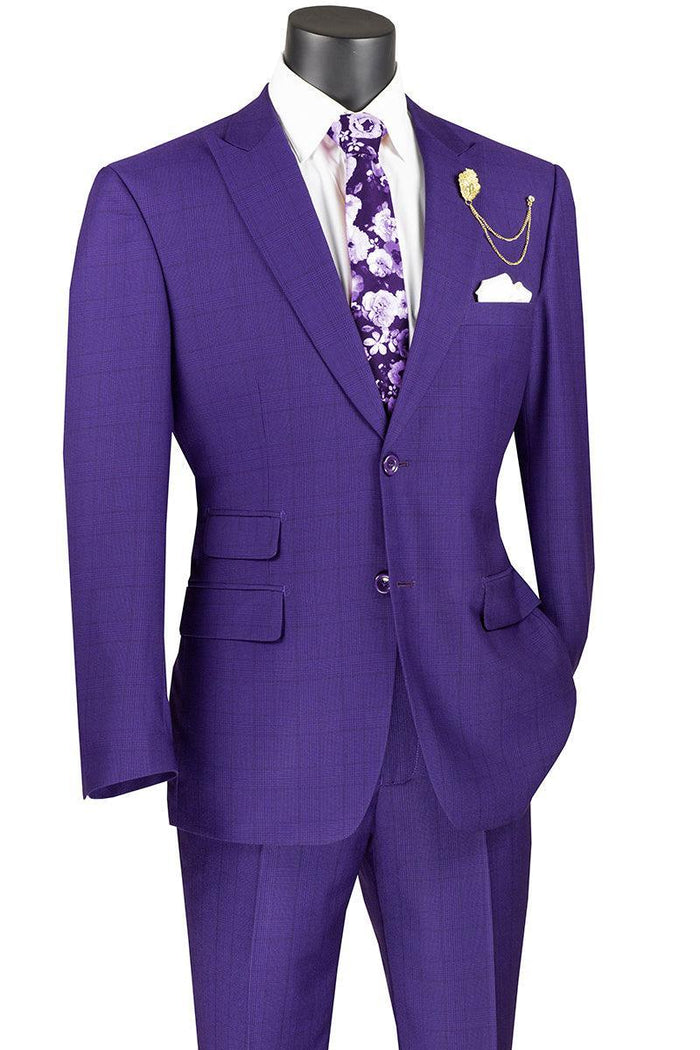 Modern Fit - Purple Windowpane 2 Piece Modern Fit Suit
