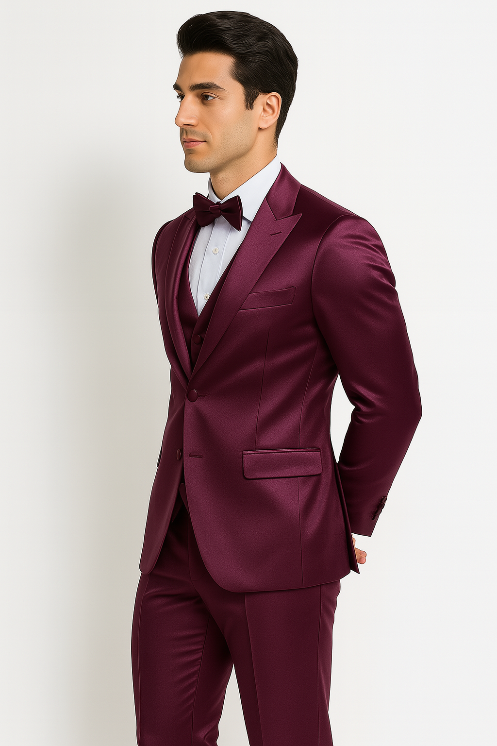 Purple Satin Tuxedo Four Piece Set - Wedding - Prom - 34R Coat - 28 Waist