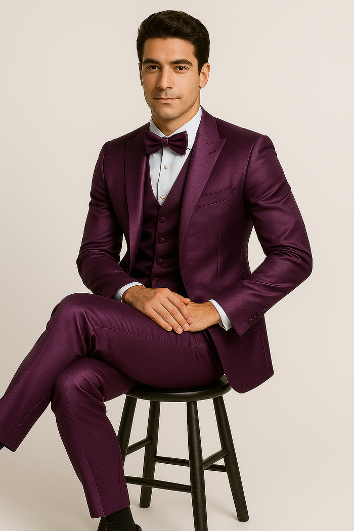 Purple Satin Tuxedo Four Piece Set - Wedding - Prom