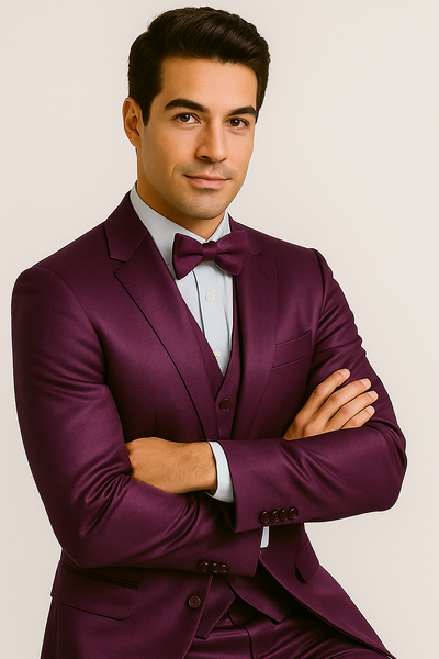 Purple Satin Tuxedo Four Piece Set - Wedding - Prom
