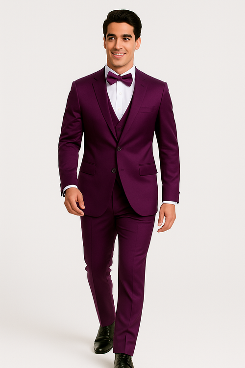 Purple Satin Tuxedo Four Piece Set - Wedding - Prom