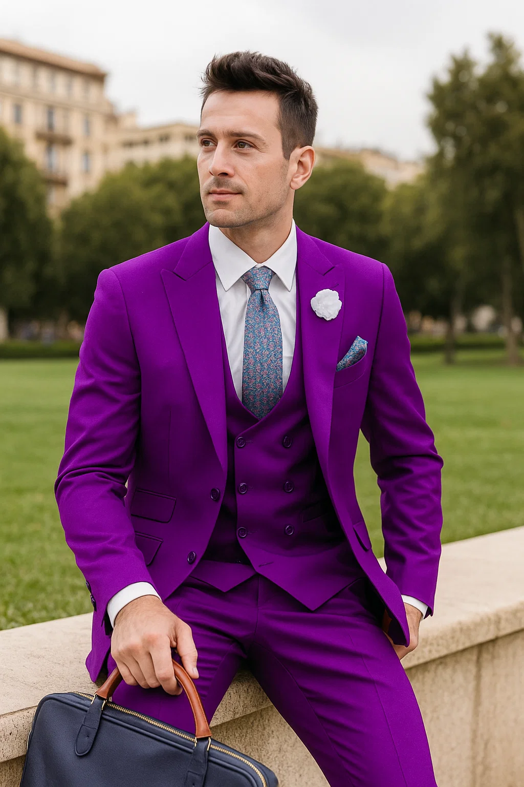 Stylish Purple Suit for Men – Double Breasted vest, 2-Button, Peak Lapel - 34 Short