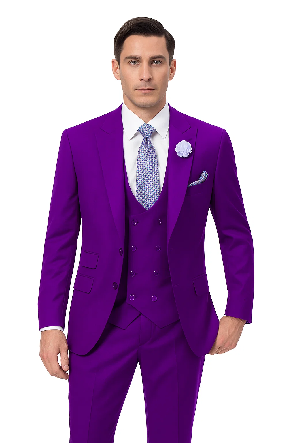 Stylish Purple Suit for Men – Double Breasted vest, 2-Button, Peak Lapel - 34 Short