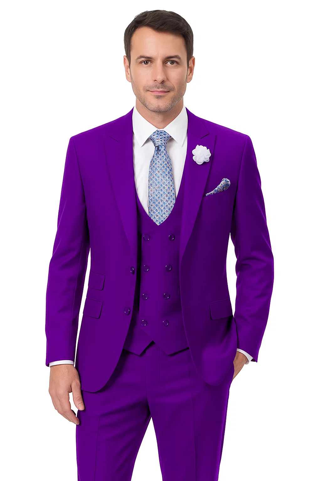 Stylish Purple Suit for Men – Double Breasted vest, 2-Button, Peak Lapel - 34 Short