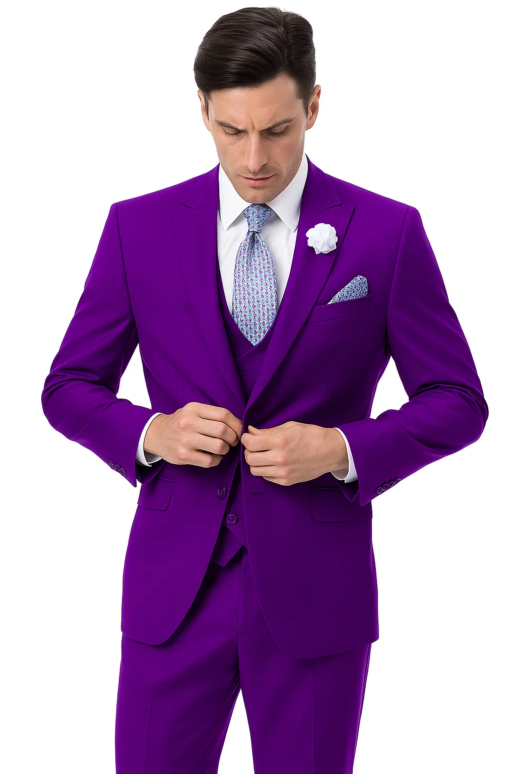 Stylish Purple Suit for Men – Double Breasted vest, 2-Button, Peak Lapel - 34 Short
