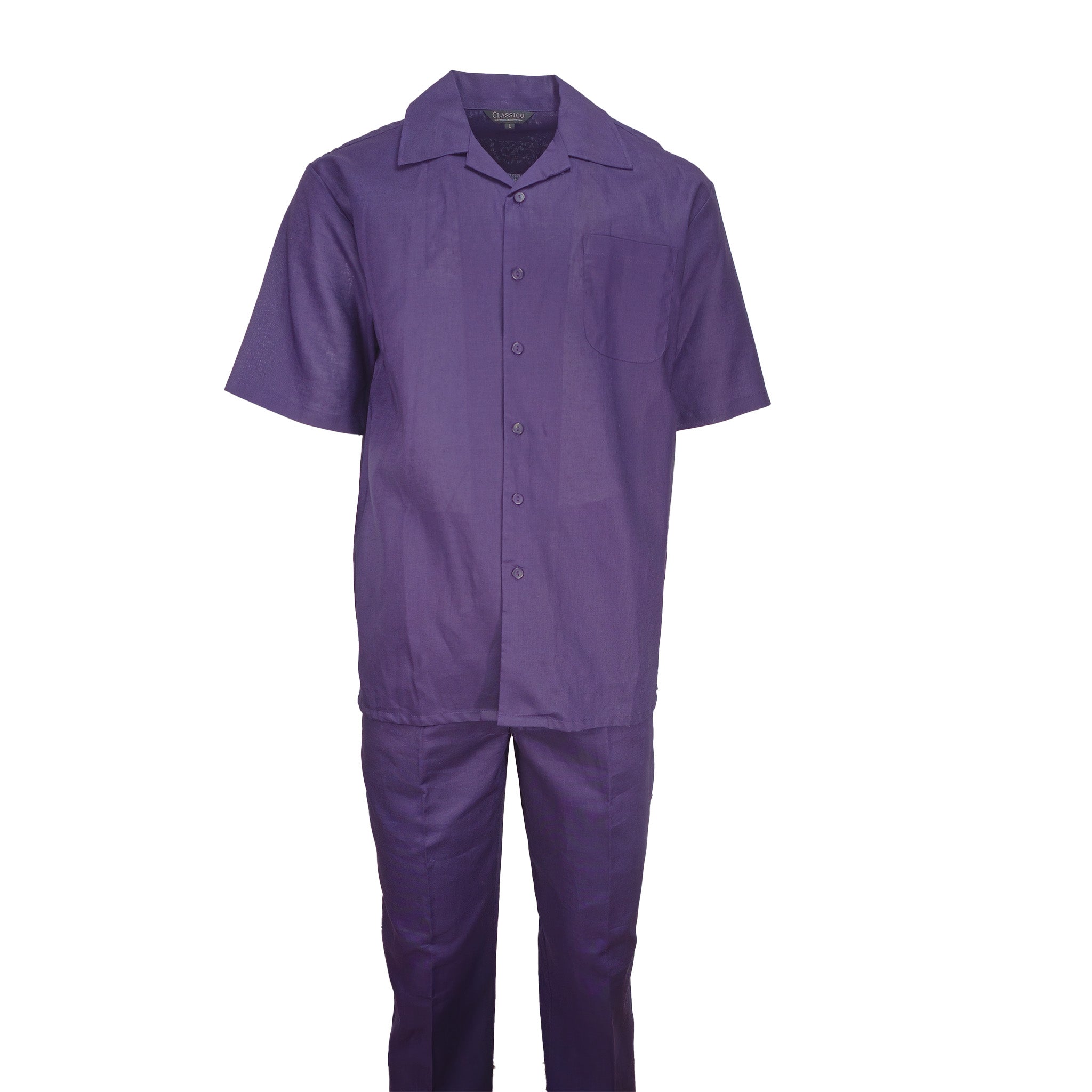 Mens Purple Linen Shirt and Pants Casual Outfit Set - Small