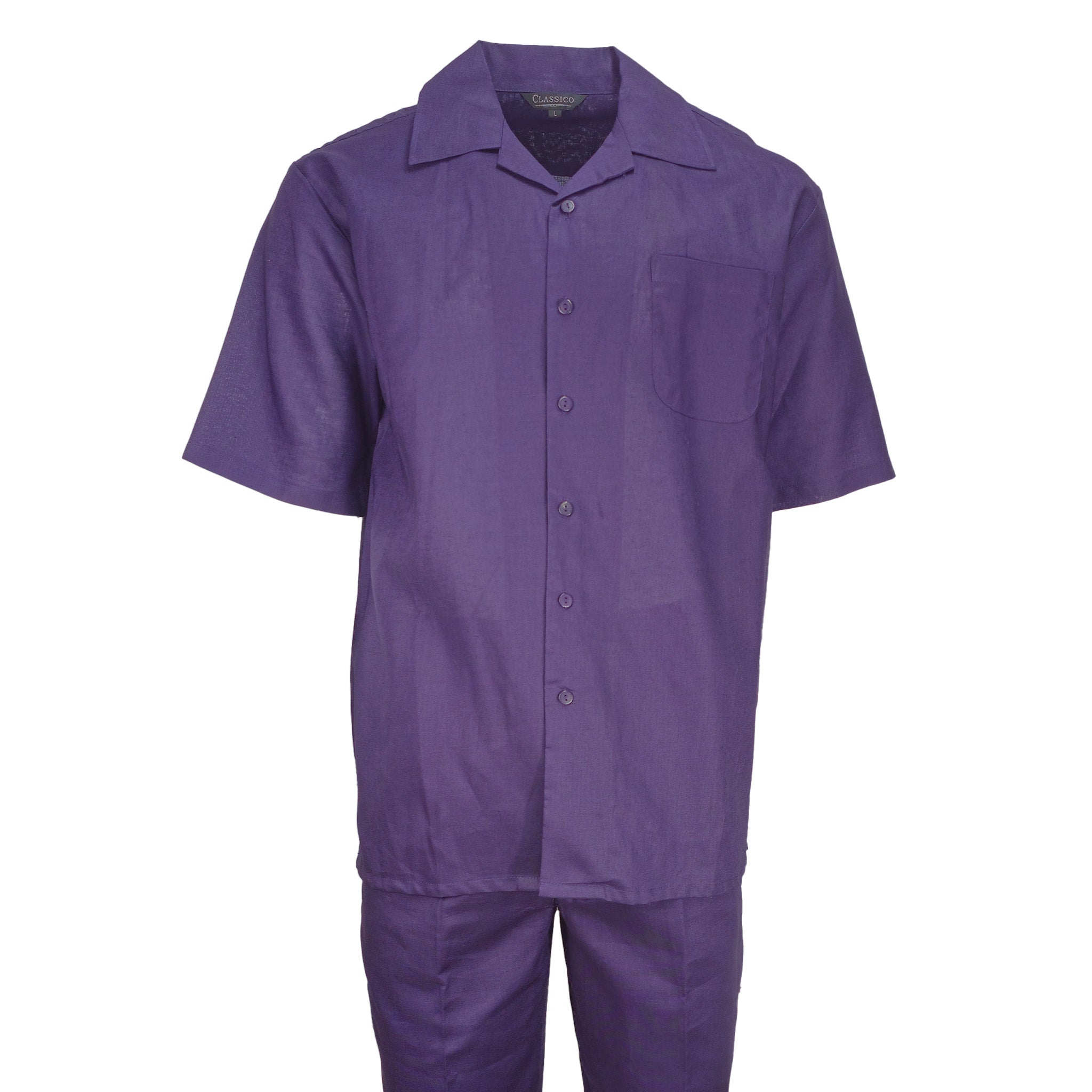 Mens Purple Linen Shirt and Pants Casual Outfit Set - Small