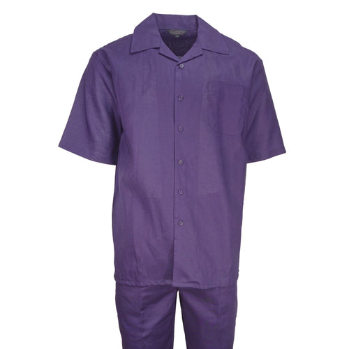 Mens Purple Linen Shirt and Pants Casual Outfit Set