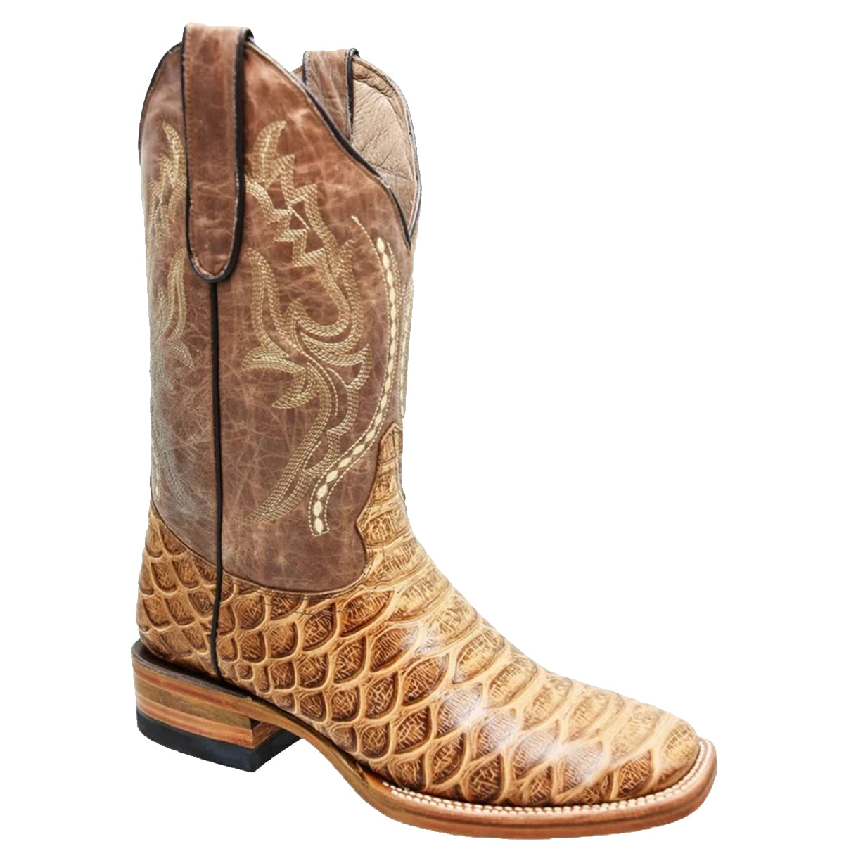 Mens White Diamond Boot Python Print Cowboy Boots Square Toe - 6