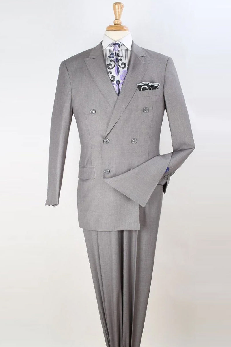 "Classic Men's Double Breasted Luxury Wool Feel - Designer Brand - Light Grey" - 36 Regular