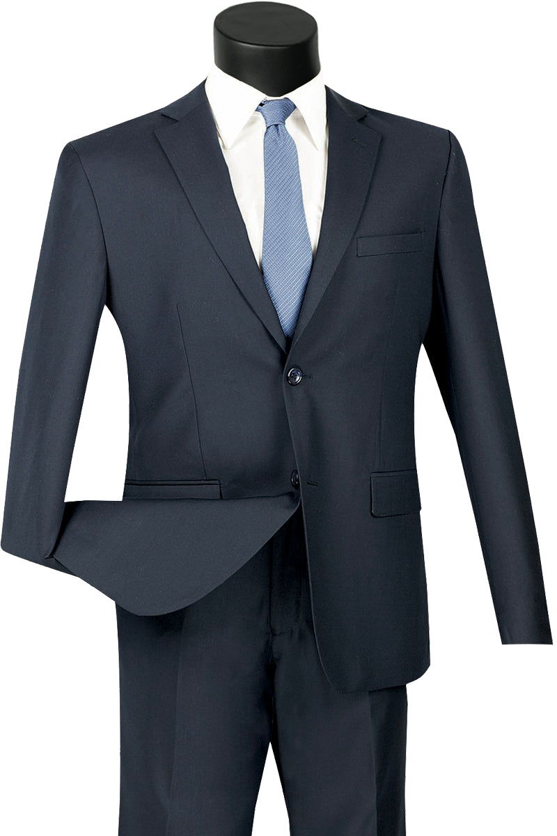 Mens Ultra Slim Fit Wool Feel Suit in Navy - 36 Short