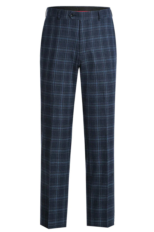 "Men's Slim Fit Two Button Summer Suit - Navy Windowpane Plaid" blue