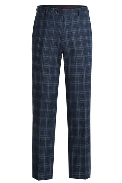 "Men's Slim Fit Two Button Summer Suit - Navy Windowpane Plaid" blue