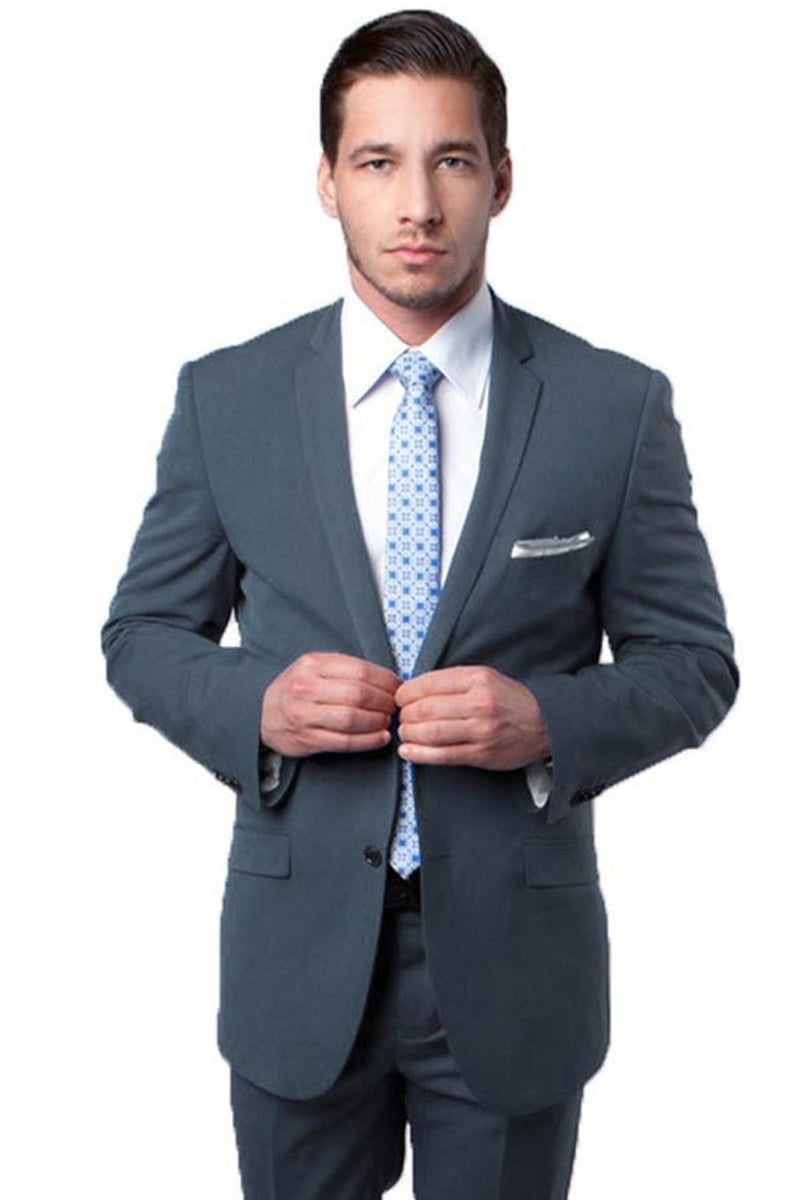 "Grey Slim Fit Men's Travel Suit - Two Button Style"