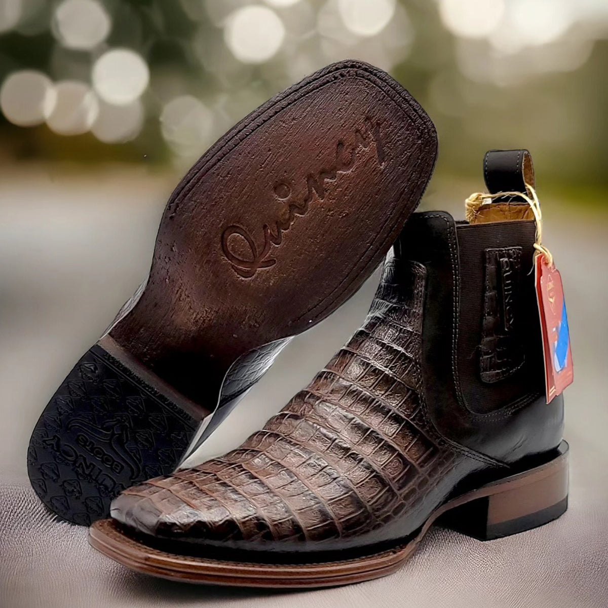 Mens Short Caiman Print Boots - EE