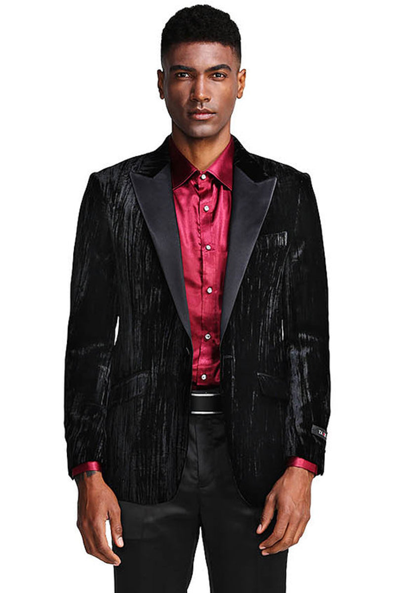 Black Velvet Textured Men's Prom Tuxedo Jacket