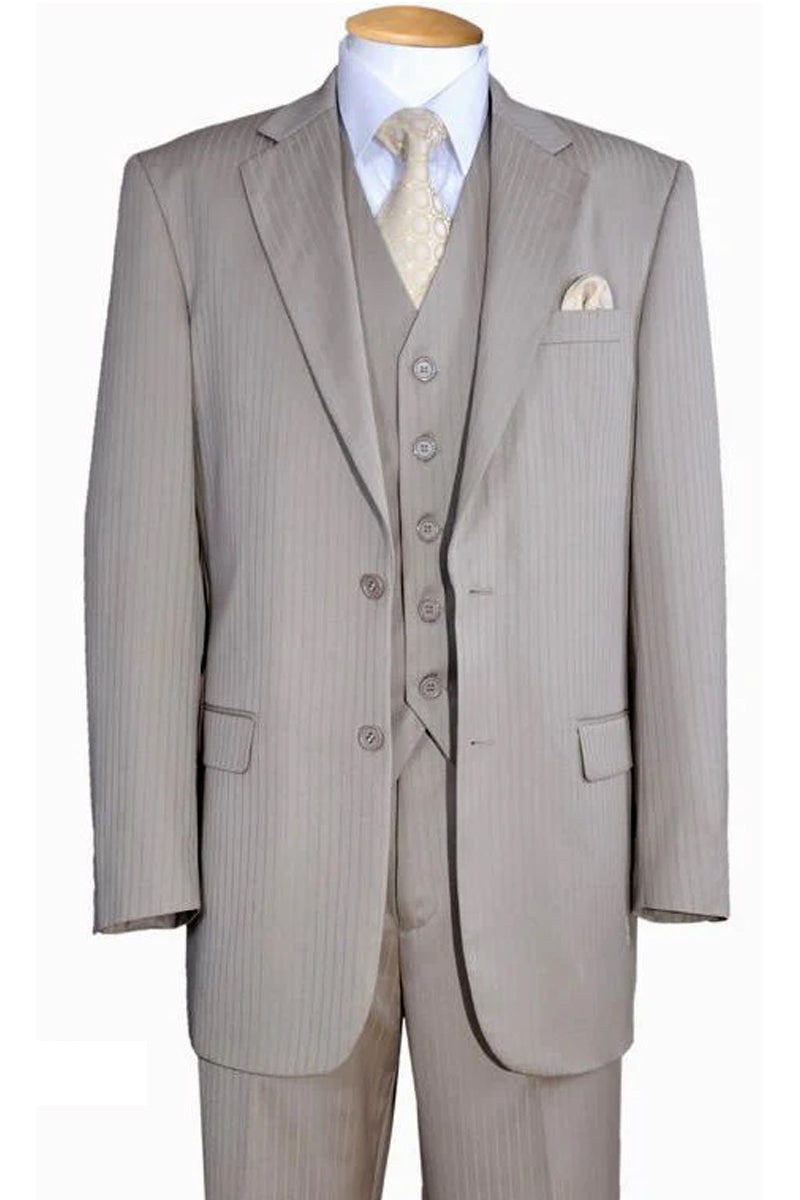 "Tan Pinstripe Wool-Feel Men's Suit with 2-Button Vest"