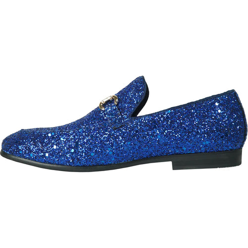 "Royal Blue Glitter Sequin Men's Prom 2026 Tuxedo Loafers with Buckle"