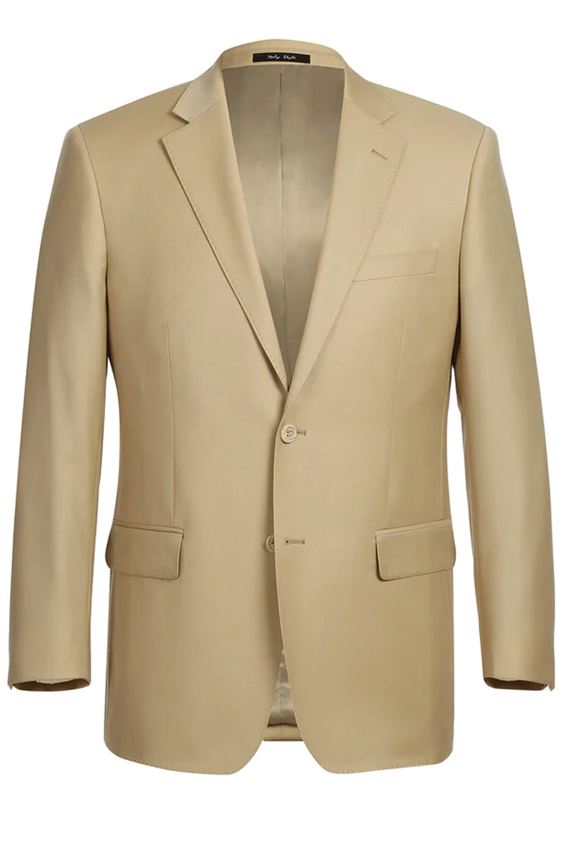 "Tan Slim Fit Wool Suit for Men - Basic Two Button with Optional Vest" - 50 Long