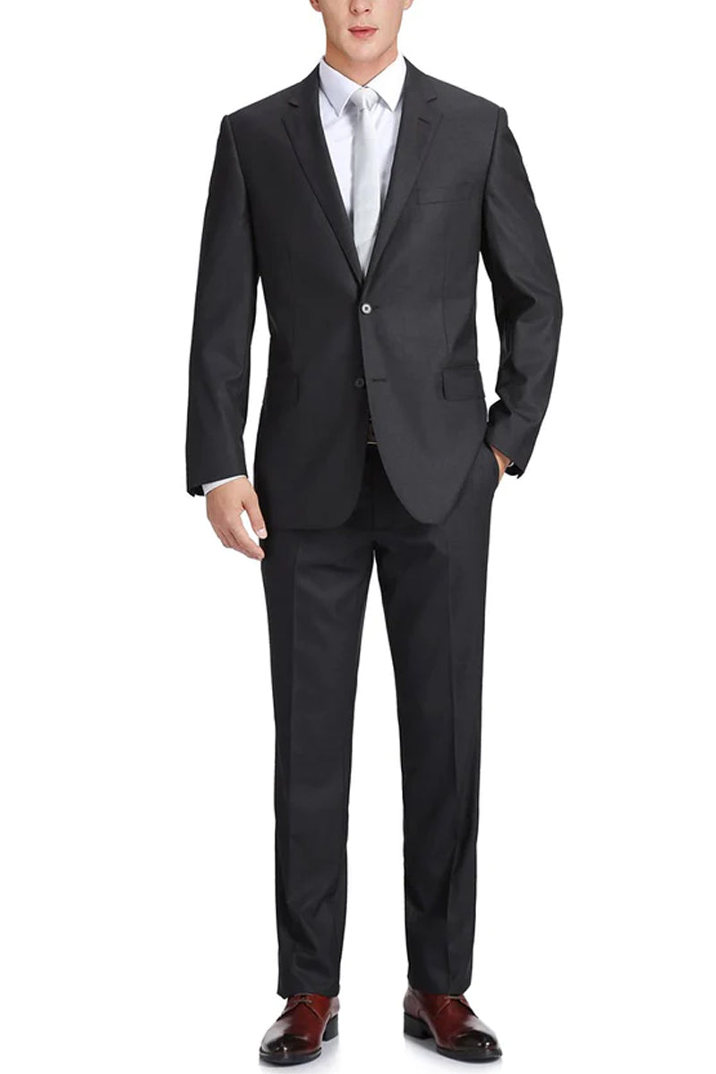 Charcoal Grey Slim Fit Wool Suit for Men - Basic Two Button Style with Optional Vest - 34 Short